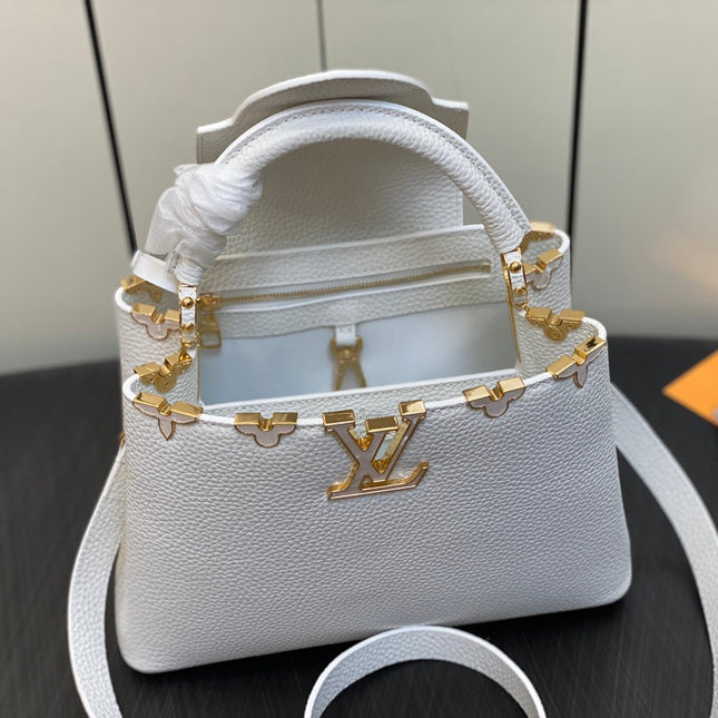 CAPUCINES BB 27 WHITE TAURILLON GOLD HARDWARE