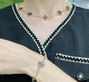 CLOVER 10 MOTIF GREY MOP PINK GOLD NECKLACE