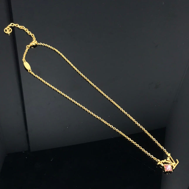 LV LOGO PINK STAR GOLD NECKLACE