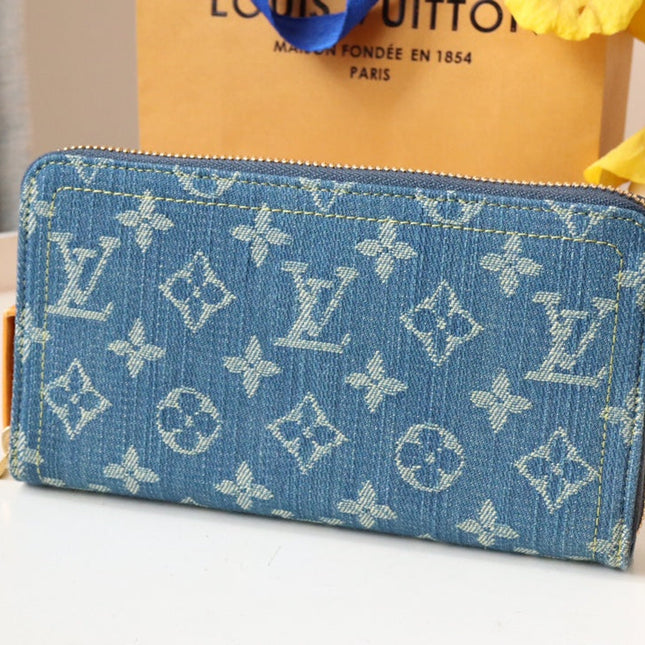 LV MONOGRAM DENIM LEATHER 19CM LONG WALLET