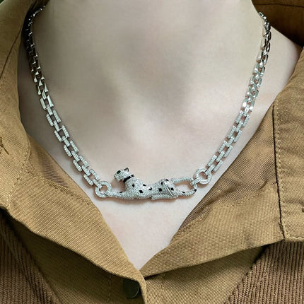 PANTHERE DE CARTI SILVER DIAMOND ONYX CHAIN NECKLACE