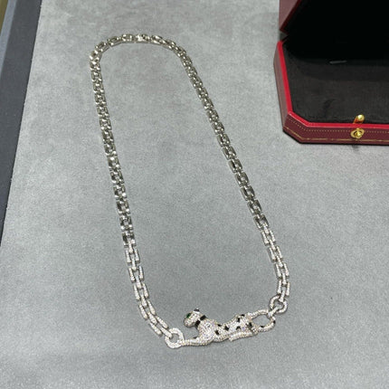 PANTHERE DE CARTI SILVER DIAMOND ONYX CHAIN NECKLACE