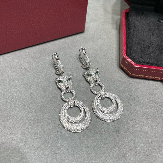 PANTHERE DE CARTI SILVER DIAMOND DROP EARRINGS