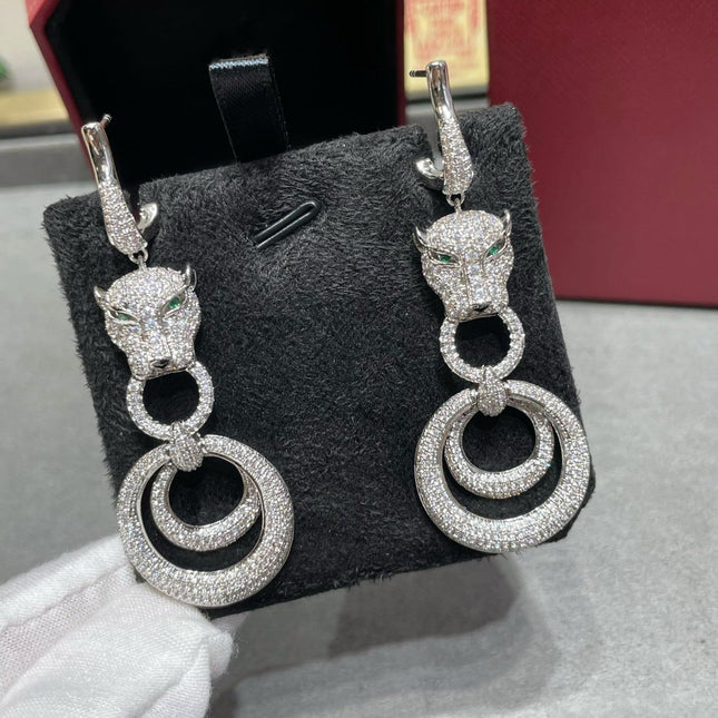 PANTHERE DE CARTI SILVER DIAMOND DROP EARRINGS