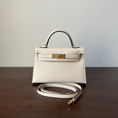 HM KELLY MINI 19 WHITE EPSOM GOLD HARDWARE