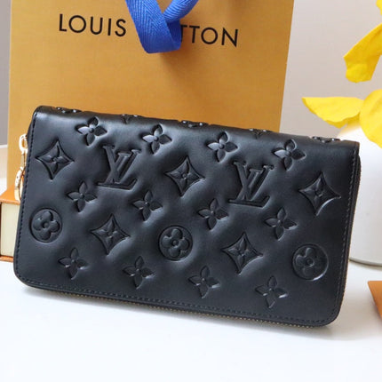 ZIPPY WALLET 19 BLACK EMBOSSED LAMBSKIN