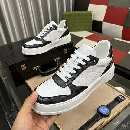 GG SNEAKERS IN EMBOSSED WHITE BLACK COWHIDE LEATHER