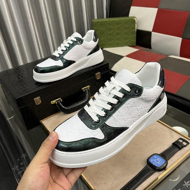 GG SNEAKERS IN EMBOSSED GREEN WHITE COWHIDE LEATHER