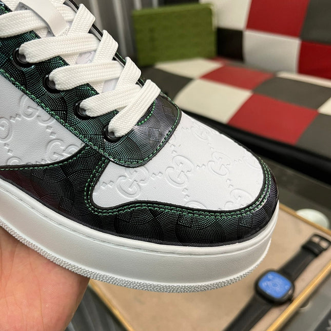 GG SNEAKERS IN EMBOSSED GREEN WHITE COWHIDE LEATHER