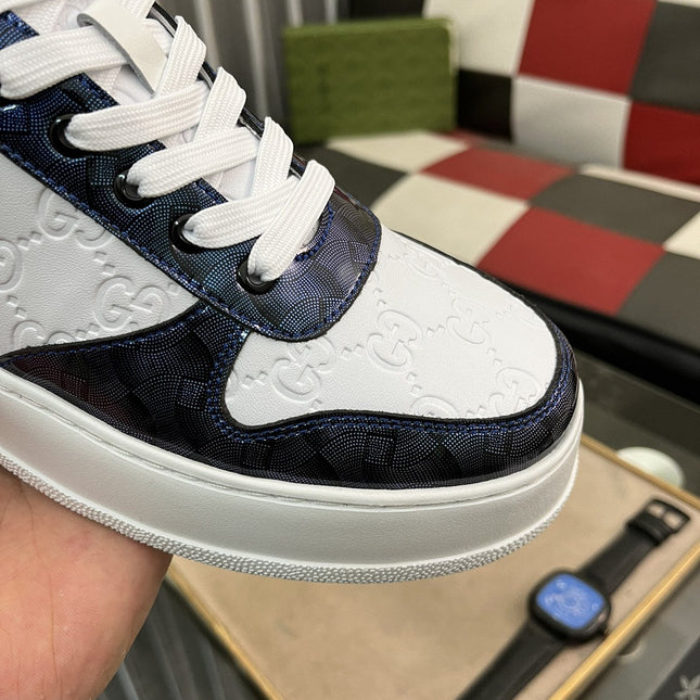 GG SNEAKERS IN EMBOSSED BLUE WHITE COWHIDE LEATHER