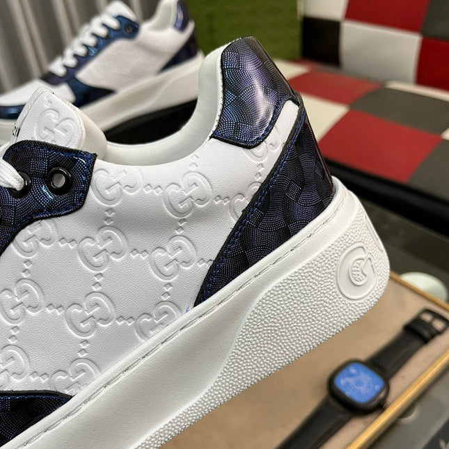 GG SNEAKERS IN EMBOSSED BLUE WHITE COWHIDE LEATHER