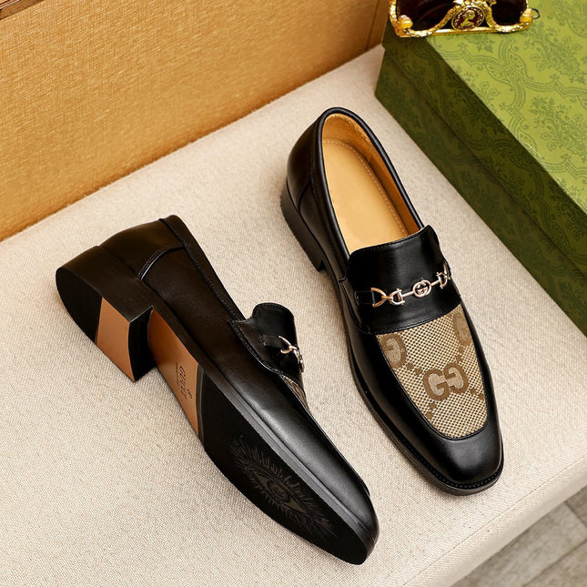 GG BLACK LEATHER AND CANVAS MAXI LOAFERS