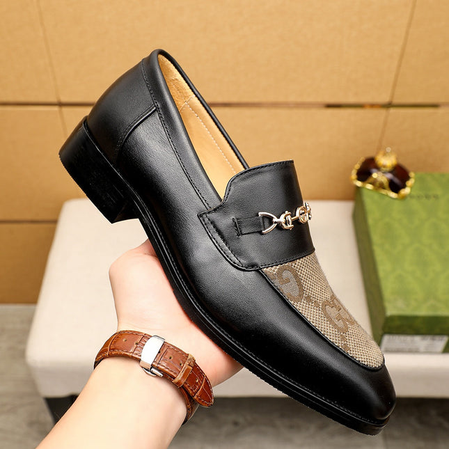 GG BLACK LEATHER AND CANVAS MAXI LOAFERS