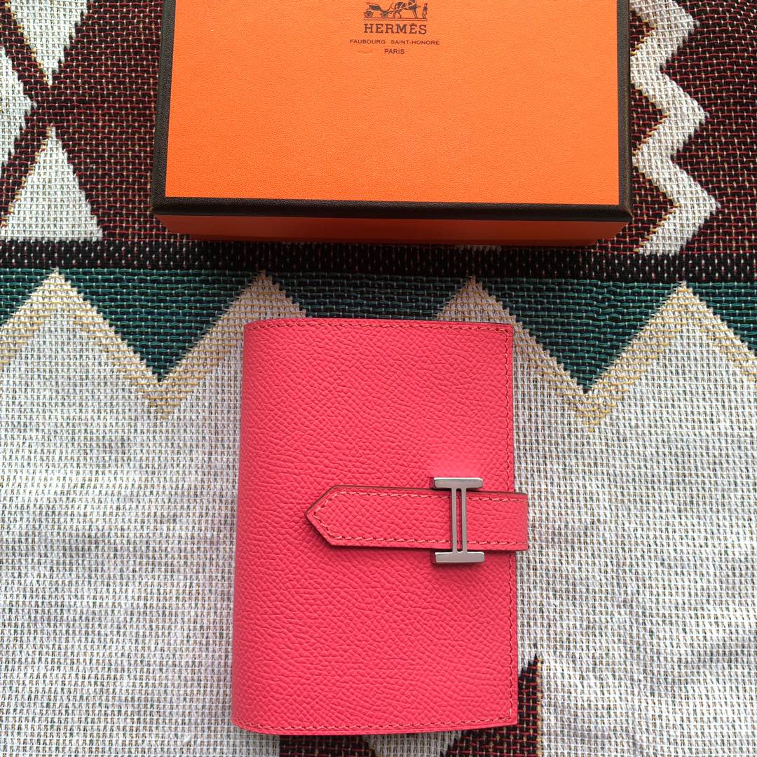 BEARN COMPACT WALLET 12 IN WATERMELON PINK EPSOM LEATHER
