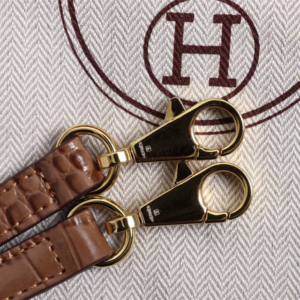 HM KELLY MINI 22 CHOCOLATE ALLIGATOR GOLD BUCKLE