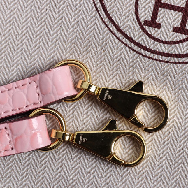 HM KELLY MINI 22 LIGHT PINK ALLIGATOR GOLD BUCKLE