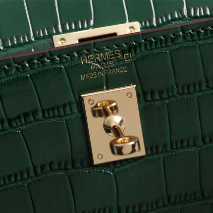 HM KELLY MINI 22 CASTLETON GREEN ALLIGATOR GOLD BUCKLE