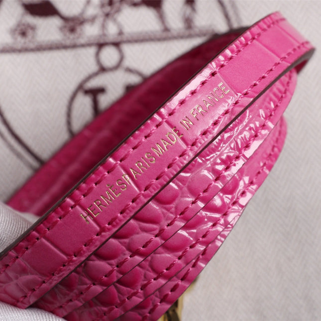 HM KELLY MINI 22 DEEP PINK ALLIGATOR GOLD BUCKLE