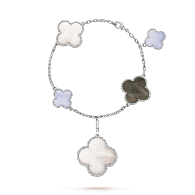 CLOVER BRACELET 5 MOTIFS MOP CHALCEDONY SILVER