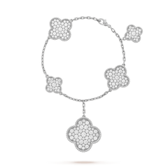 CLOVER 5 MOTIFS BIG SILVER DIAMOND BRACELET