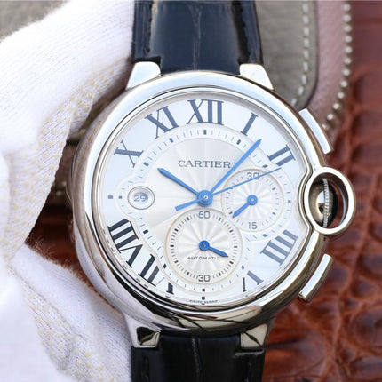 BALLON BLEU 42 CHRONOGRAPH STEEL SILVER DIAL LEATHER BRACELET