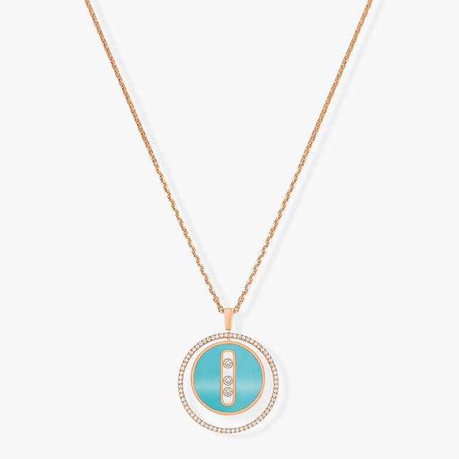 LUCKY MOVE 3 DIAMONDS TURQUOISE PINK GOLD DIAMOND NECKLACE