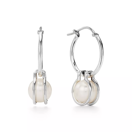 PEARL HOOP SILVER EARRINGS