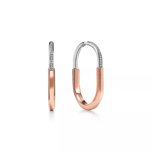 LOCK EARRINGS ROSE AND WHITE GOLD DIAMONDS EXTRA LARGE