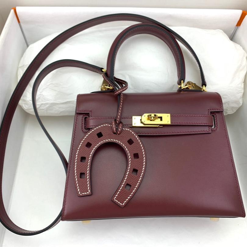 KELLY MINI 20 BAG IN WINE RED SMOOTH CALFSKIN WITH GOLD HARDWARE