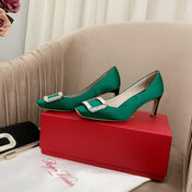 TROMPETTE PUMPS IN GREEN SILK CRYSTAL BUCKLE