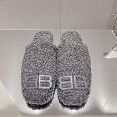 BALENCIAGA 25S MULES IN GRAY WOOL WITH LOGO