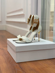 BALMAIN 25S THIN STRAP HIGH HEELS 105MM IN IVORY CALFSKIN GOLD HARDWARE