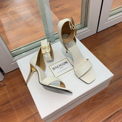 BALMAIN 25S THIN STRAP HIGH HEELS 105MM IN IVORY CALFSKIN GOLD HARDWARE