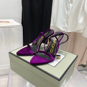 TOM FORD 26S GOLD BUCKLE HEELS 105 MM IN DARK PURPLE VELVET