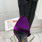TOM FORD 26S GOLD BUCKLE HEELS 105 MM IN DARK PURPLE VELVET