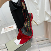 PADLOCK HIGH HEEL 10 CM SANDAL IN RUBY RED VELVET