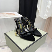 PADLOCK HIGH HEEL 10 CM SANDAL IN BLACK VELVET