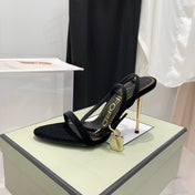 PADLOCK HIGH HEEL 10 CM SANDAL IN BLACK VELVET