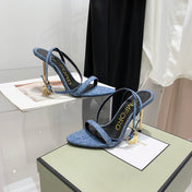 TOM FORD 26S GOLD BUCKLE HEELS 105 MM IN BLUE DENIM