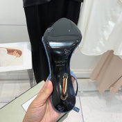 PADLOCK HIGH HEEL 10 CM SANDAL IN LIGHT BLUE DENIM