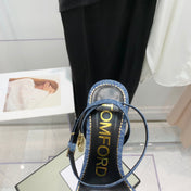 TOM FORD 26S GOLD BUCKLE HEELS 105 MM IN BLUE DENIM