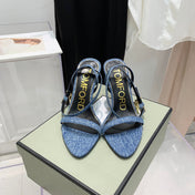 PADLOCK HIGH HEEL 10 CM SANDAL IN LIGHT BLUE DENIM