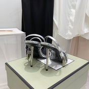 PADLOCK HIGH HEEL 10 CM SANDAL IN SILVER SHEEPSKIN