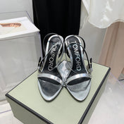 PADLOCK HIGH HEEL 10 CM SANDAL IN SILVER SHEEPSKIN