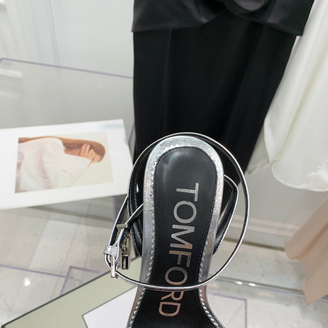 PADLOCK HIGH HEEL 10 CM SANDAL IN SILVER SHEEPSKIN