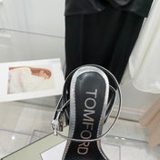 PADLOCK HIGH HEEL 10 CM SANDAL IN SILVER SHEEPSKIN