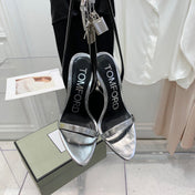 PADLOCK HIGH HEEL 10 CM SANDAL IN SILVER SHEEPSKIN