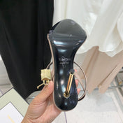 TOM FORD 26S GOLD BUCKLE HEELS 105 MM IN NUDE BEIGE LAMBSKIN