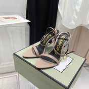 TOM FORD 26S GOLD BUCKLE HEELS 105 MM IN NUDE BEIGE LAMBSKIN