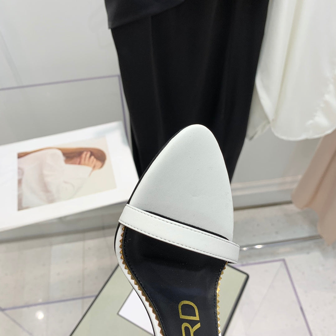 PADLOCK HIGH HEEL 10 CM SANDAL IN WHITE SHEEPSKIN